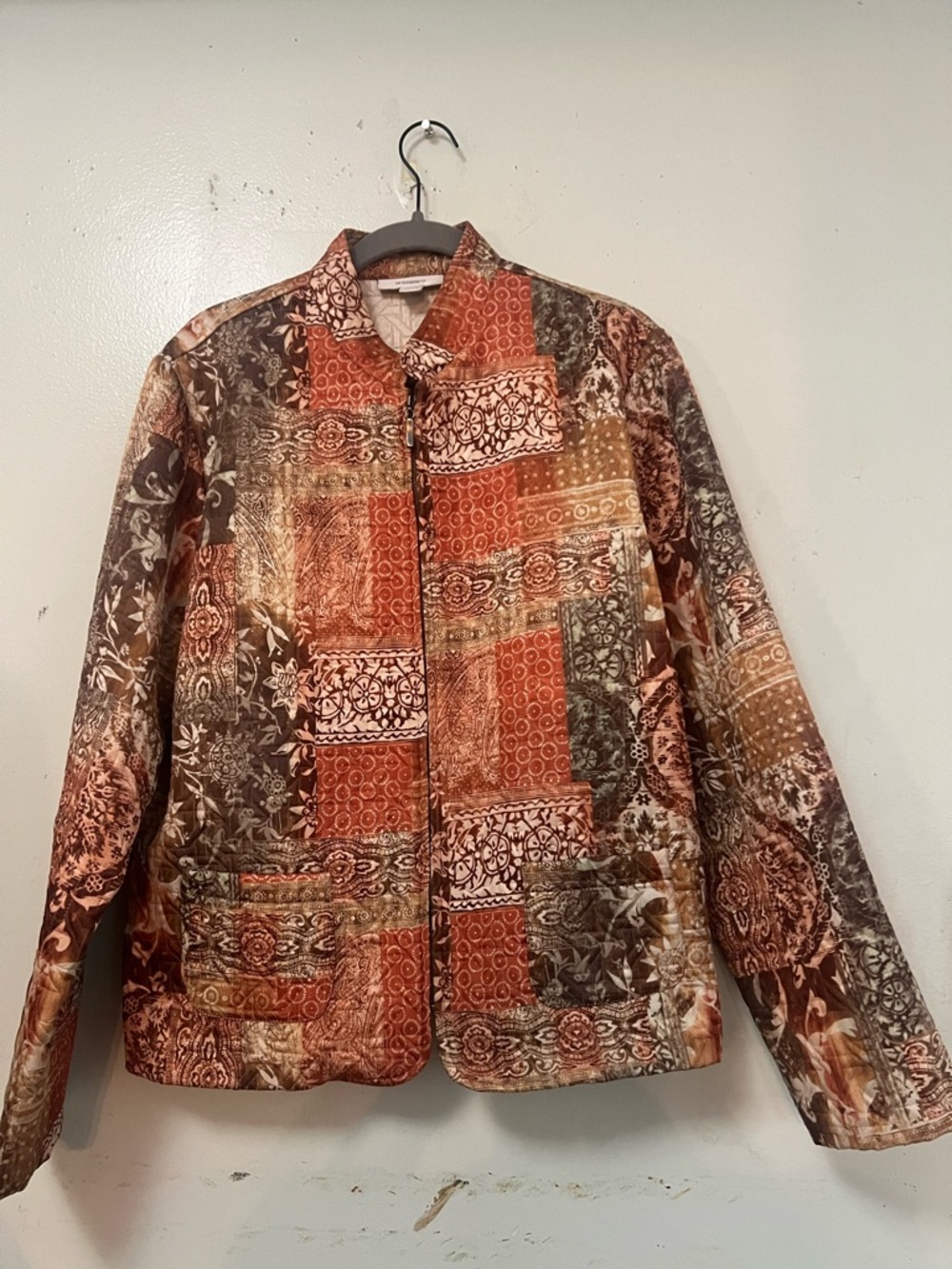 DRESS BARN Patchwork Print Blazer in Rust and Brown Tones